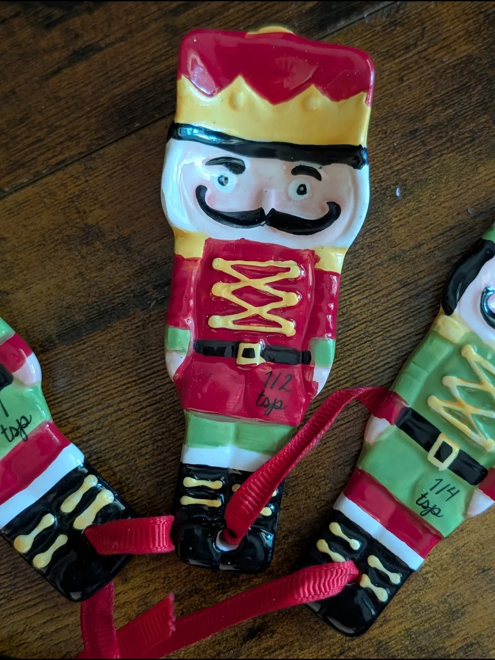 Sleigh Bell Bistro Nutcracker Ceramic Measuring Spoons Holiday Set of 4 Baking